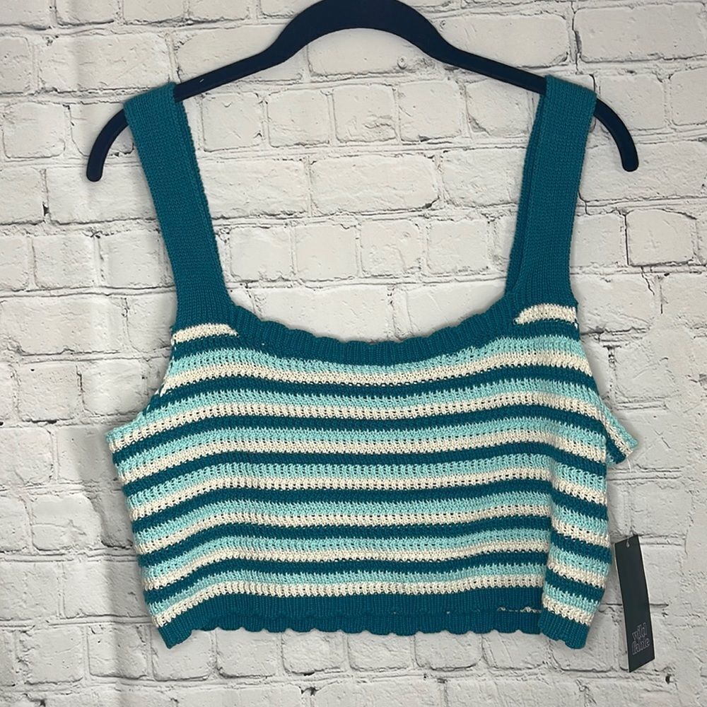 Women’s Teal Striped Sweater Knit Tank Cropped Tank‎ top size xl